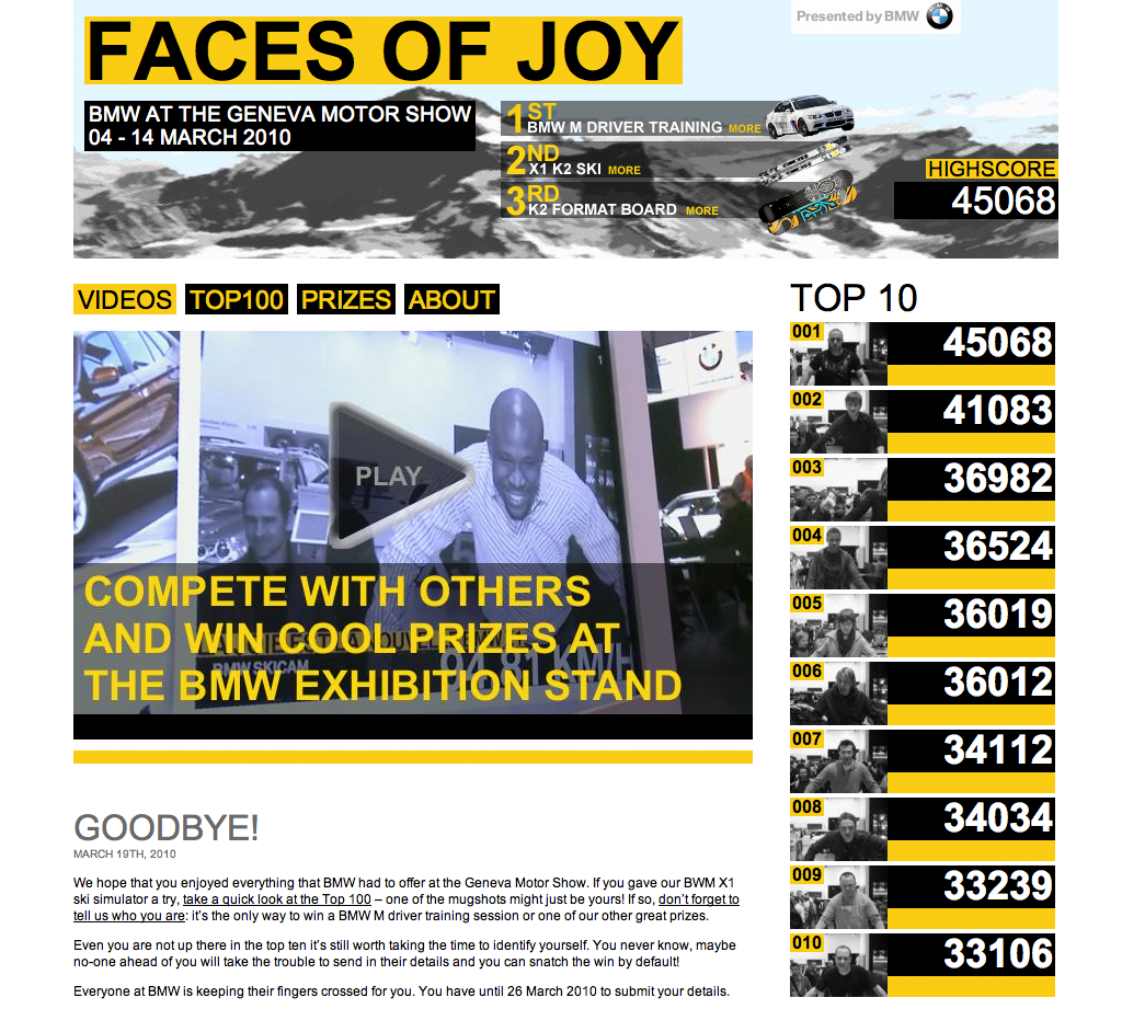 Screenshot BMW microsite
