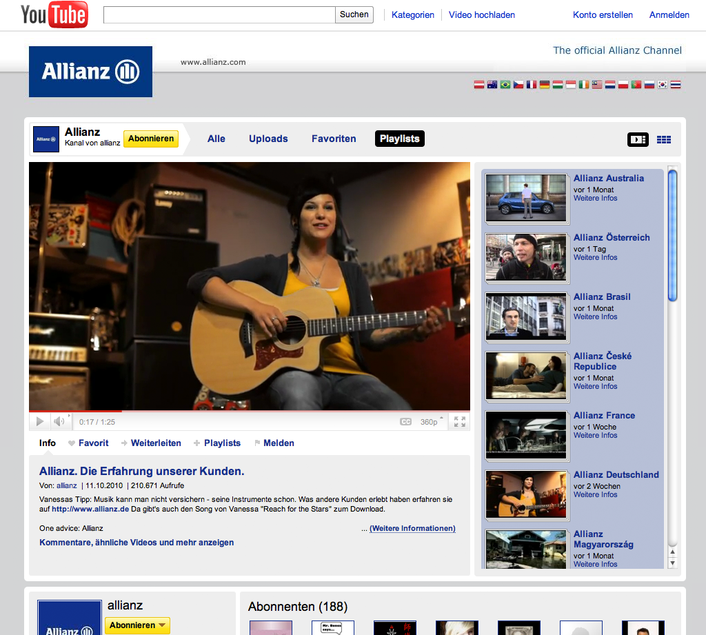 Screenshot Allianz YouTube Channel
