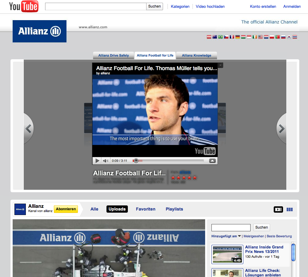 Screenshot Allianz YouTube Channel