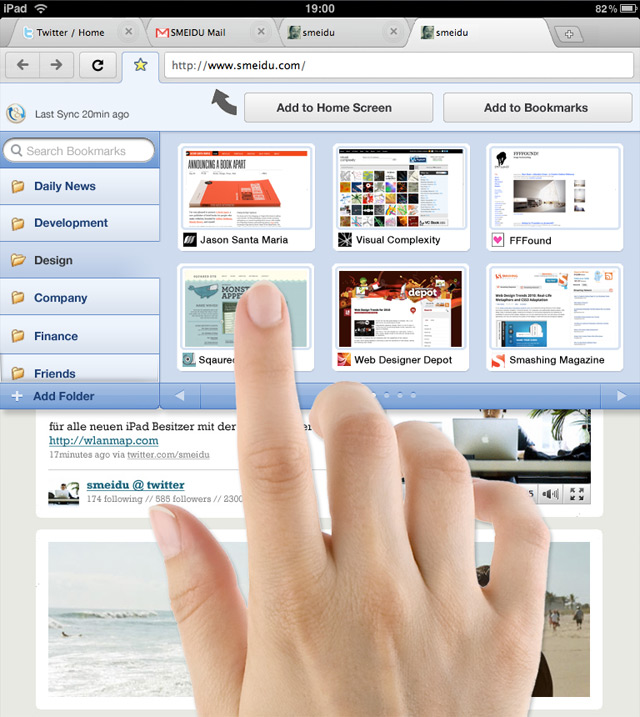 Interface Design Mockup for Google Chrome on iPad